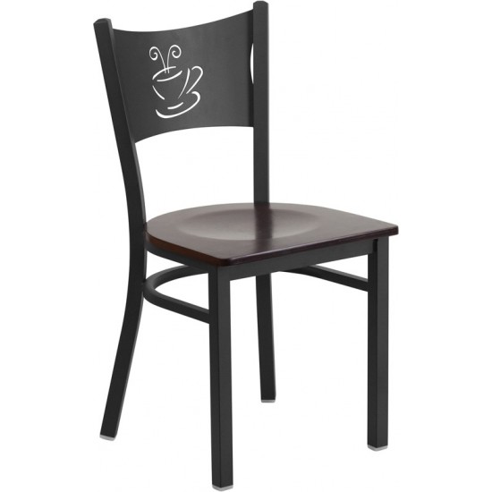 Black Coffee Back Metal Restaurant Chair - Walnut Wood Seat