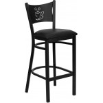 Black Coffee Back Metal Restaurant Barstool - Black Vinyl Seat