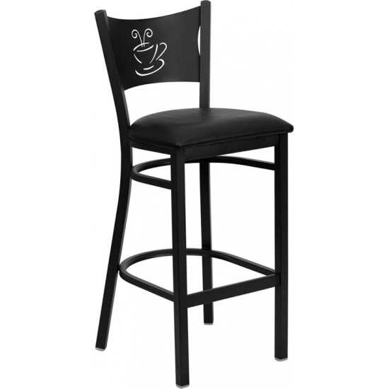 Black Coffee Back Metal Restaurant Barstool - Black Vinyl Seat