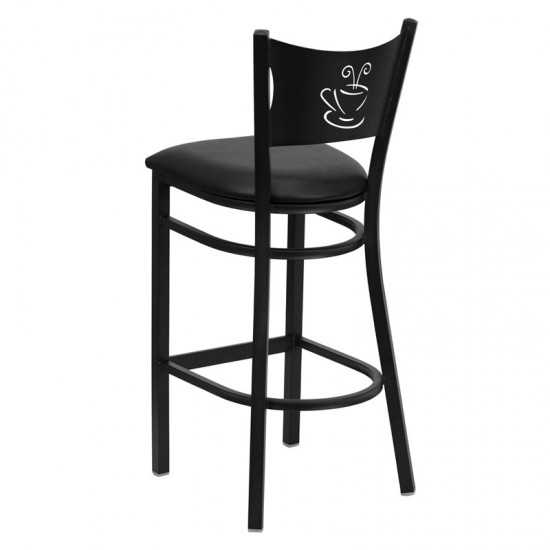 Black Coffee Back Metal Restaurant Barstool - Black Vinyl Seat