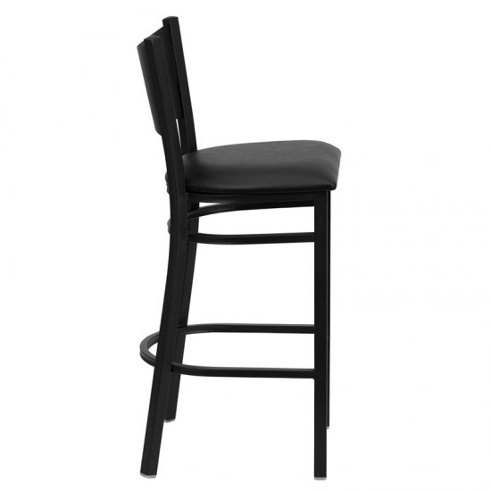 Black Coffee Back Metal Restaurant Barstool - Black Vinyl Seat