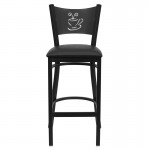 Black Coffee Back Metal Restaurant Barstool - Black Vinyl Seat