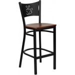 Black Coffee Back Metal Restaurant Barstool - Cherry Wood Seat