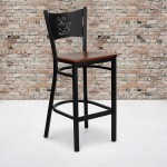 Black Coffee Back Metal Restaurant Barstool - Cherry Wood Seat