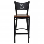 Black Coffee Back Metal Restaurant Barstool - Cherry Wood Seat