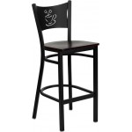 Black Coffee Back Metal Restaurant Barstool - Mahogany Wood Seat