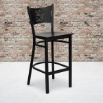 Black Coffee Back Metal Restaurant Barstool - Mahogany Wood Seat