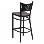 Black Coffee Back Metal Restaurant Barstool - Mahogany Wood Seat