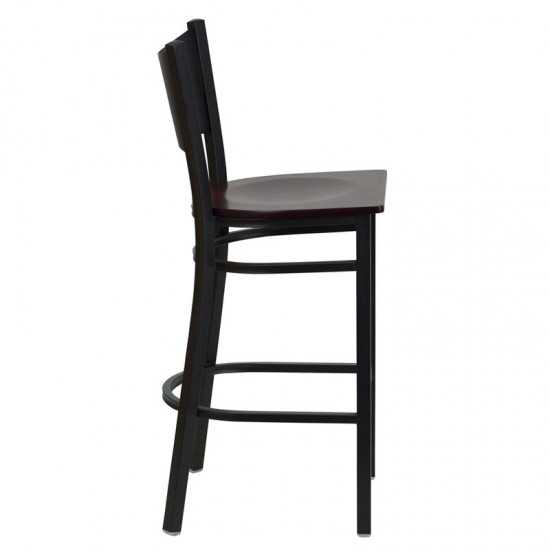 Black Coffee Back Metal Restaurant Barstool - Mahogany Wood Seat