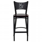 Black Coffee Back Metal Restaurant Barstool - Mahogany Wood Seat