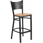 Black Coffee Back Metal Restaurant Barstool - Natural Wood Seat