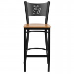 Black Coffee Back Metal Restaurant Barstool - Natural Wood Seat