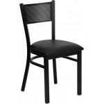 Black Grid Back Metal Restaurant Chair - Black Vinyl Seat