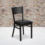 Black Grid Back Metal Restaurant Chair - Black Vinyl Seat