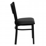 Black Grid Back Metal Restaurant Chair - Black Vinyl Seat