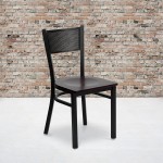 Black Grid Back Metal Restaurant Chair - Mahogany Wood Seat