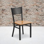 Black Grid Back Metal Restaurant Chair - Natural Wood Seat