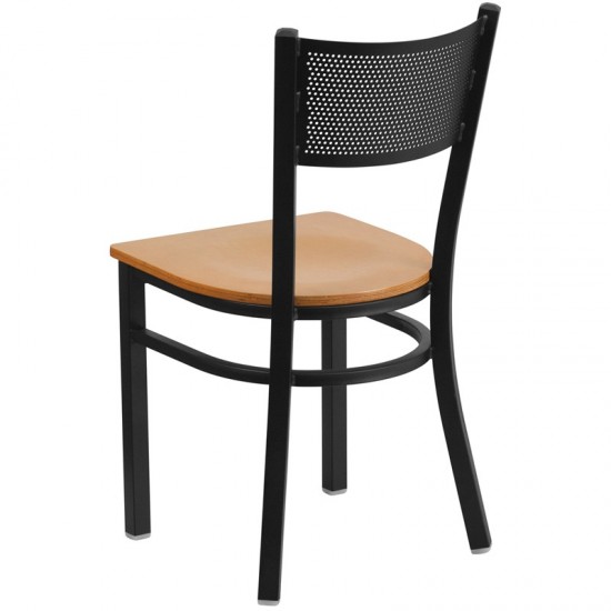 Black Grid Back Metal Restaurant Chair - Natural Wood Seat