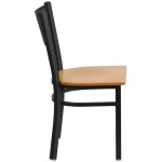 Black Grid Back Metal Restaurant Chair - Natural Wood Seat