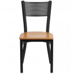 Black Grid Back Metal Restaurant Chair - Natural Wood Seat