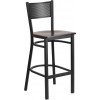 Black Grid Back Metal Restaurant Barstool - Walnut Wood Seat