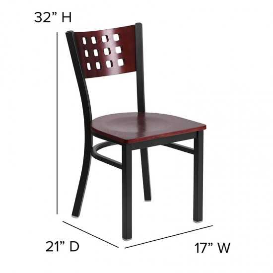 Black Cutout Back Metal Restaurant Chair - Mahogany Wood Back & Seat