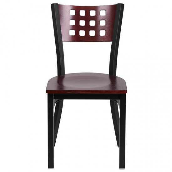 Black Cutout Back Metal Restaurant Chair - Mahogany Wood Back & Seat