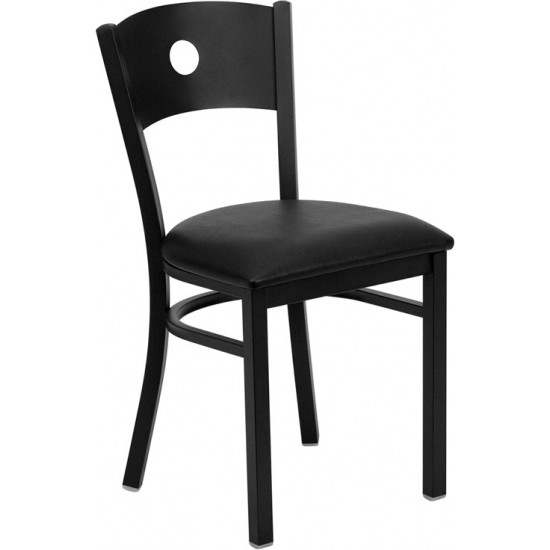 Black Circle Back Metal Restaurant Chair - Black Vinyl Seat