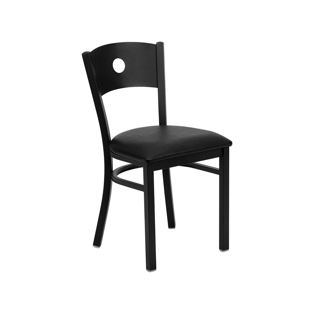 Black Circle Back Metal Restaurant Chair - Black Vinyl Seat