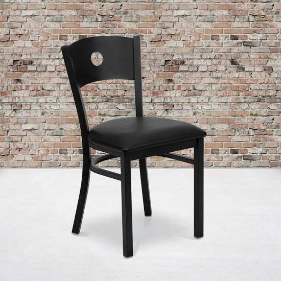 Black Circle Back Metal Restaurant Chair - Black Vinyl Seat