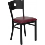 Black Circle Back Metal Restaurant Chair - Burgundy Vinyl Seat