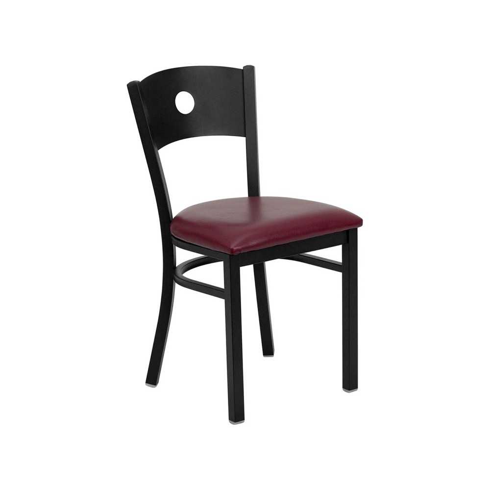 Black Circle Back Metal Restaurant Chair - Burgundy Vinyl Seat