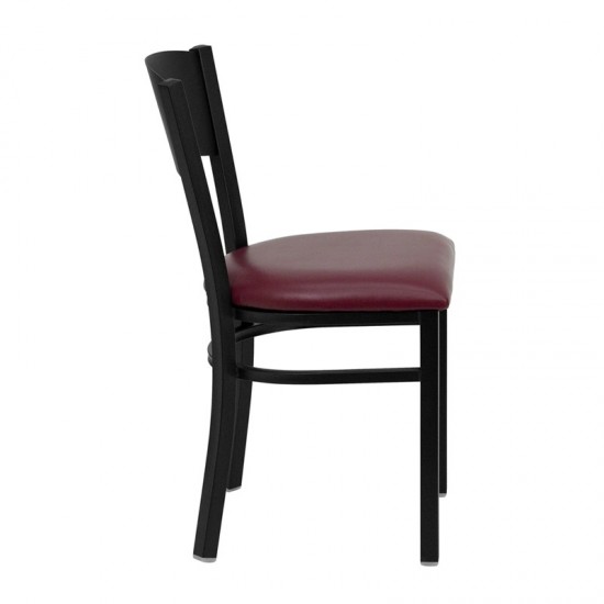 Black Circle Back Metal Restaurant Chair - Burgundy Vinyl Seat