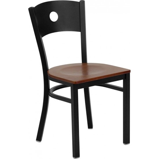 Black Circle Back Metal Restaurant Chair - Cherry Wood Seat