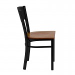 Black Circle Back Metal Restaurant Chair - Cherry Wood Seat