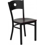 Black Circle Back Metal Restaurant Chair - Mahogany Wood Seat