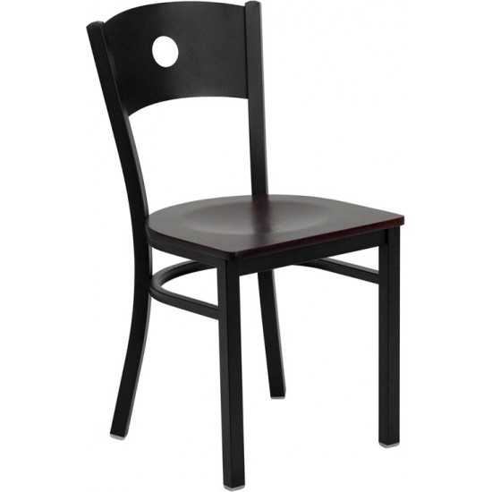 Black Circle Back Metal Restaurant Chair - Mahogany Wood Seat