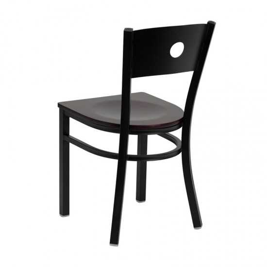 Black Circle Back Metal Restaurant Chair - Mahogany Wood Seat