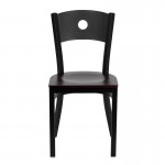 Black Circle Back Metal Restaurant Chair - Mahogany Wood Seat