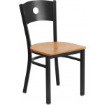 Black Circle Back Metal Restaurant Chair - Natural Wood Seat