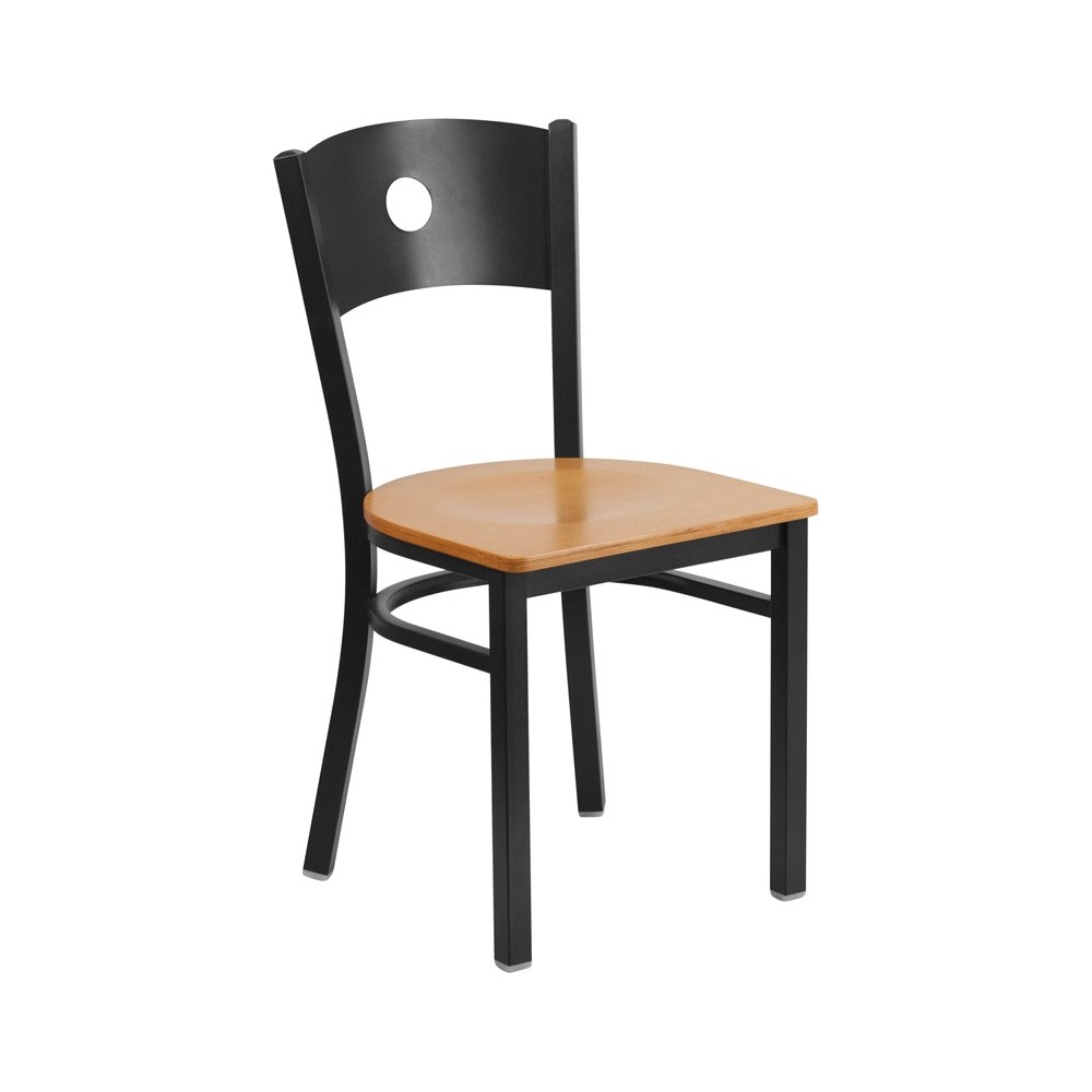 Black Circle Back Metal Restaurant Chair - Natural Wood Seat