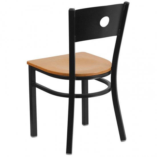 Black Circle Back Metal Restaurant Chair - Natural Wood Seat