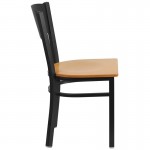 Black Circle Back Metal Restaurant Chair - Natural Wood Seat