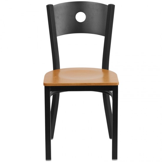 Black Circle Back Metal Restaurant Chair - Natural Wood Seat