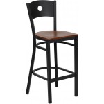 Black Circle Back Metal Restaurant Barstool - Cherry Wood Seat