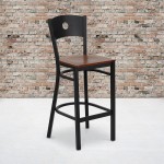 Black Circle Back Metal Restaurant Barstool - Cherry Wood Seat