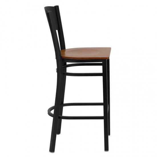 Black Circle Back Metal Restaurant Barstool - Cherry Wood Seat