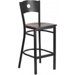 Black Circle Back Metal Restaurant Barstool - Walnut Wood Seat