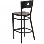 Black Circle Back Metal Restaurant Barstool - Walnut Wood Seat