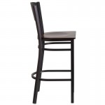 Black Circle Back Metal Restaurant Barstool - Walnut Wood Seat